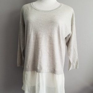 CLUB MONACO 3/4 Long Sleeves Gray Layered Lightweight Wool Sweater Sz XS/TP